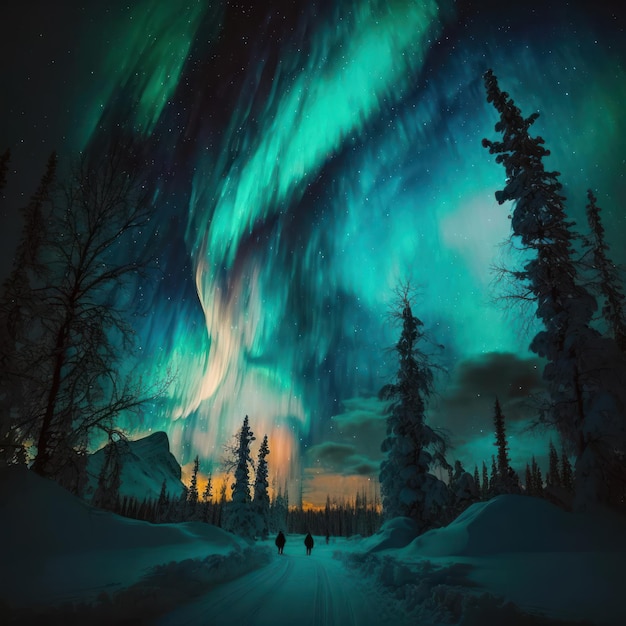 Northern lights outdoors at night Landscape in the realism style Generated AI