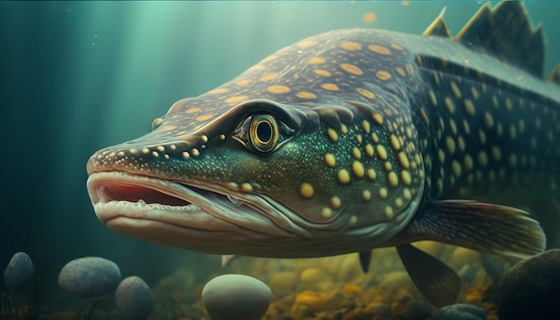 Northern river fresh water pike fish AI Generated