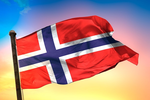 norway country flag, 3d flag, and color background.