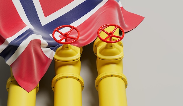 Norway flag covering an oil and gas fuel pipe line Oil industry concept 3D Rendering