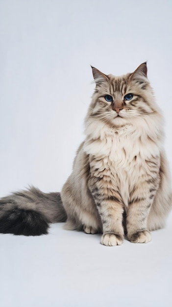 Norwegian forest cat in front of white background