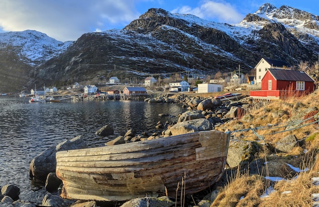 Norwegian village in winter Lofoten Islands