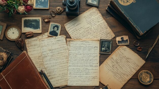 Photo nostalgia in a flat lay old letters and photographs tell a story