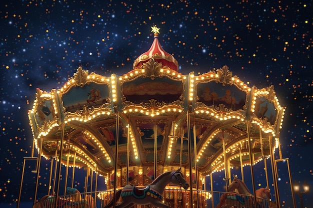 Nostalgic carousel spinning under the night sky oc