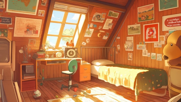 A nostalgic childhood bedroom with vintage toys and a sense of wonder ar 169 niji 6 Job ID 1757f4a7cd934bdc9a0e8d8f5f0f42e7