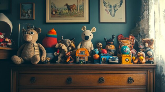 Photo a nostalgic collection of colorful stuffed animals