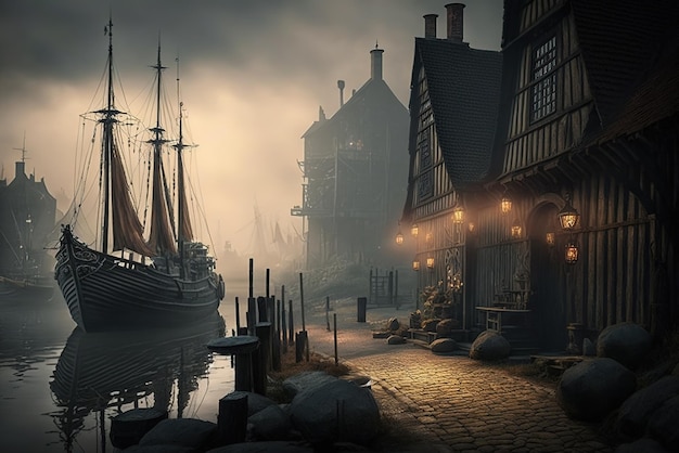 Nostalgic morning in a medieval port