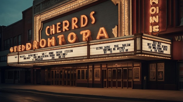 Nostalgic movie theater with classic films and vintage decor