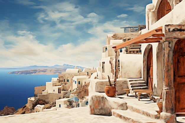 Nostalgic Santorini Retro Vintage Postcard Generative Ai