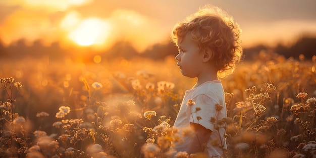 Nostalgic and Serene Child in Field at Sunset During Golden Hour Concept Child Portraits Sunset Photography Golden Hour Nostalgic Vibes Serene Moments