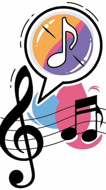 Photo note and music symbol inside the bubble cartoon style