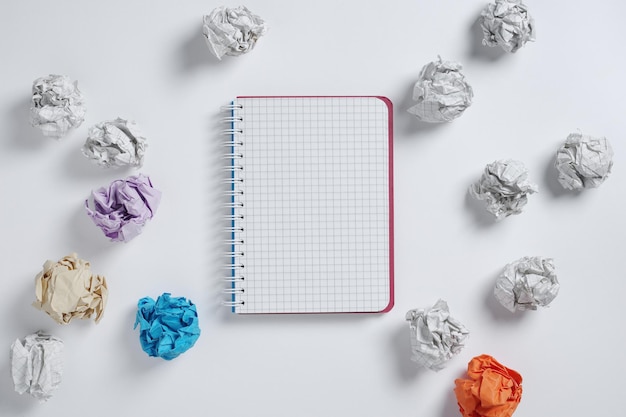 Photo notebook and paper balls