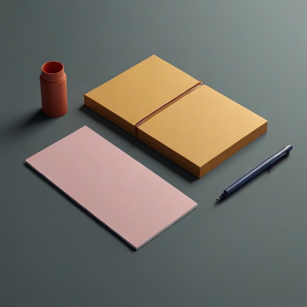 a notebook and pen are on a gray table