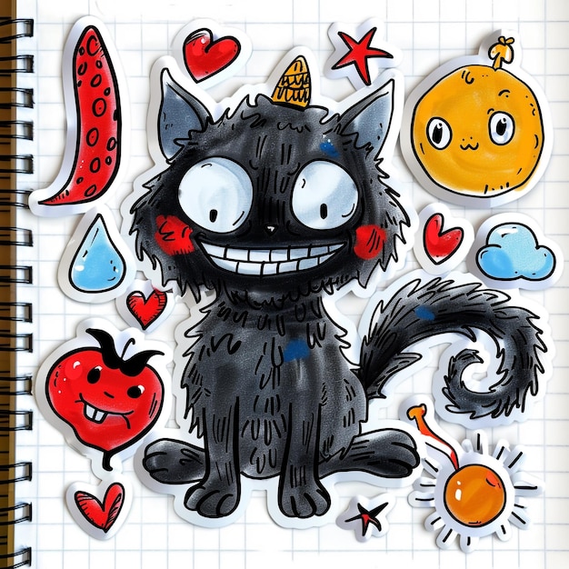 Notebook With Drawing of a Black Cat