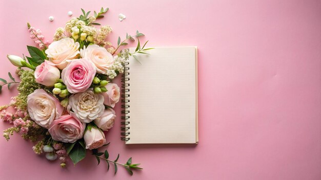 Photo a notebook with a flower on it and a notepad on the front