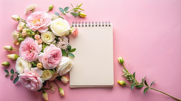 Photo a notebook with a flower on it and a notepad with a flower on it