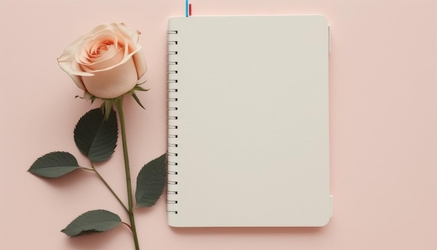 A notebook with a flower on it and a pink background, generative ai