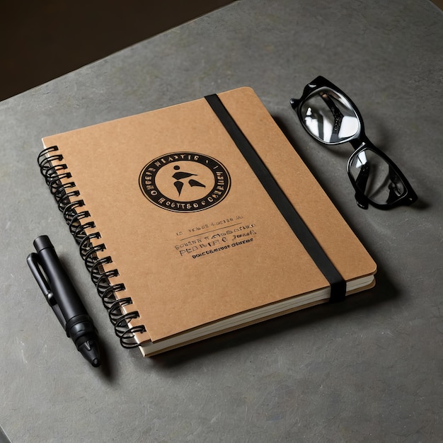 a notebook with a pair of sunglasses and a pair of glasses on it