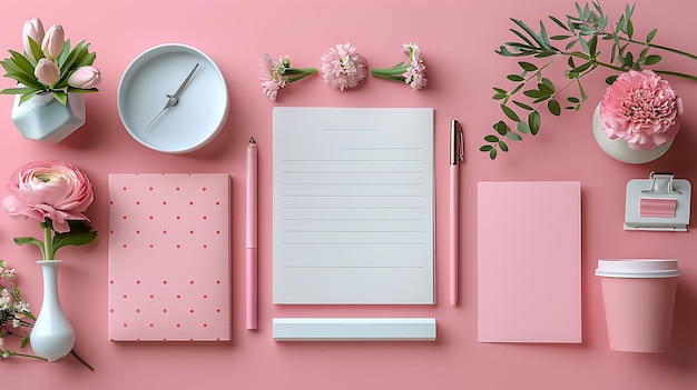 Photo a notebook with a pen and a pink notebook with a pen on it