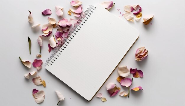 A notebook with petals and flowers , generative ai