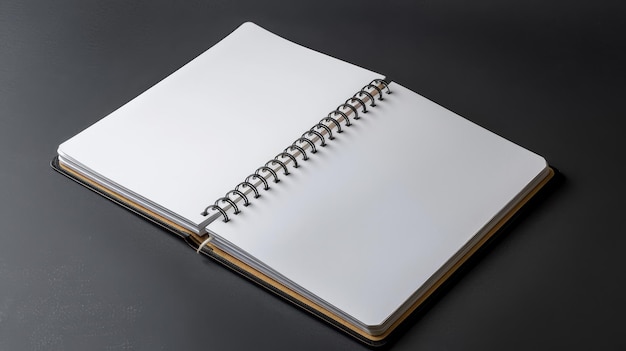 a notebook with a spiral bound notebook on a black background