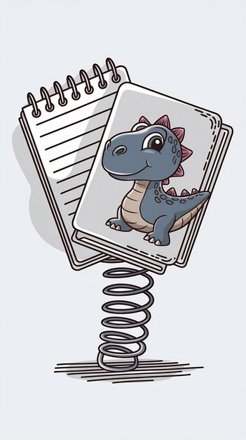 Notepad sketchbook on a spring with a picture of a cute dinosaur cartoon style Art supplies