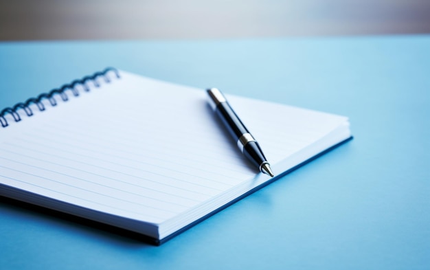 Notepad on a table with pen before meeting blue tone business concept with copy space