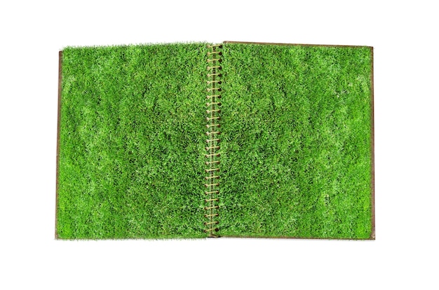 Notepad with green grass page Ecology concept