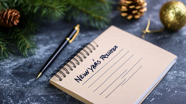 Photo a notepad with new year s resolutions and a list with a pen beside it