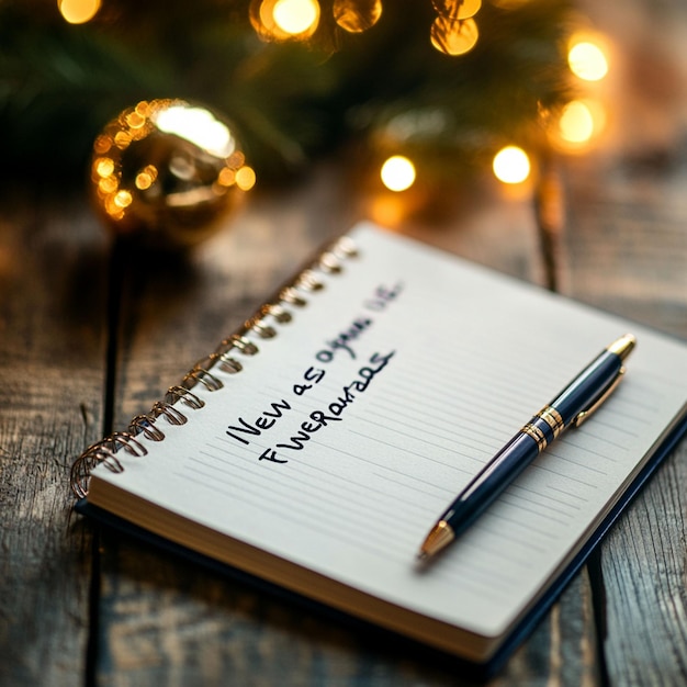 Photo a notepad with new year s resolutions and a list with a pen beside it