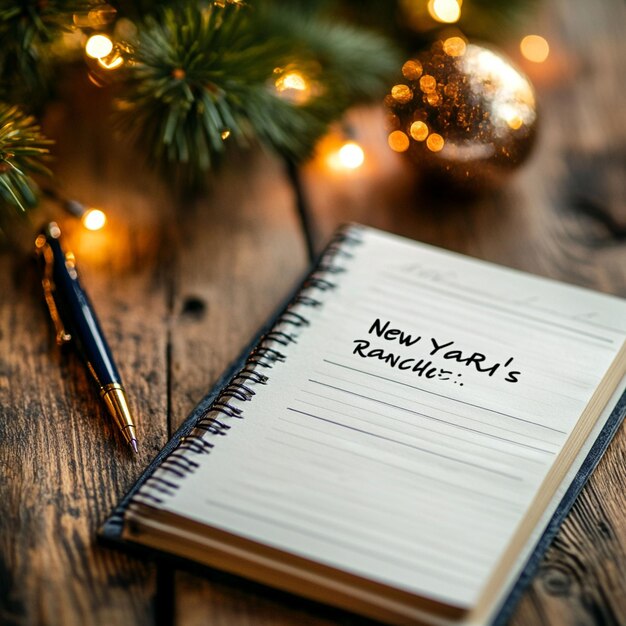 Photo a notepad with new year s resolutions and a list with a pen beside it