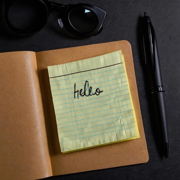 Photo a notepad with the word hello written on it