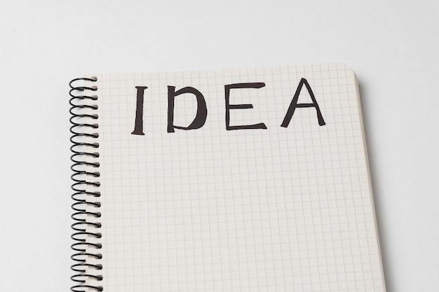 Notepad with written word Idea on white background Notebook for planning ideas