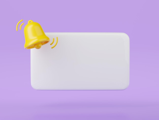 Notification bell icon 3d render cute cartoon illustration of simple yellow bell for reminder or notice concept