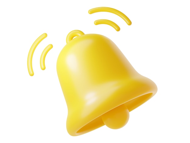 Notification bell icon 3d render cute cartoon illustration of simple yellow bell for reminder or notice concept