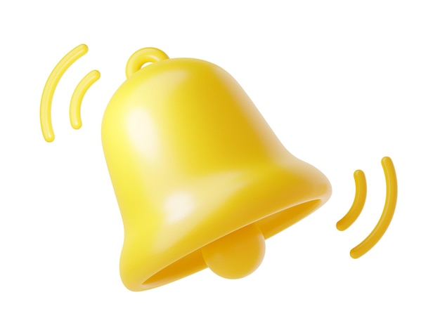 Notification bell icon 3d render cute cartoon illustration of simple yellow bell for reminder or notice concept