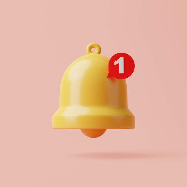 Notification bell on a pink background Icon in cartoon design 3D render Illustration