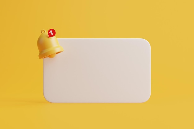 Notification bell on a yellow background Icon in cartoon design 3D Render Illustration