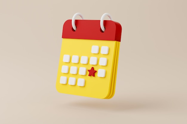 Notification icon and calendar deadline on brown background 3d rendering illustration