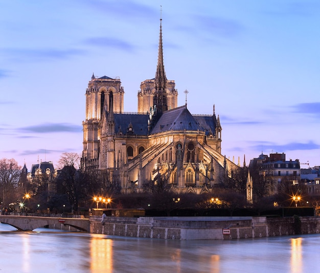 The Notre Dame Cathedral in the evening Paris France