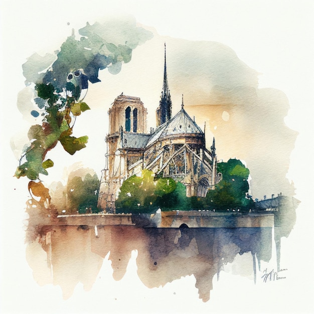 NotreDame de Paris in watercolor style by Generative AI