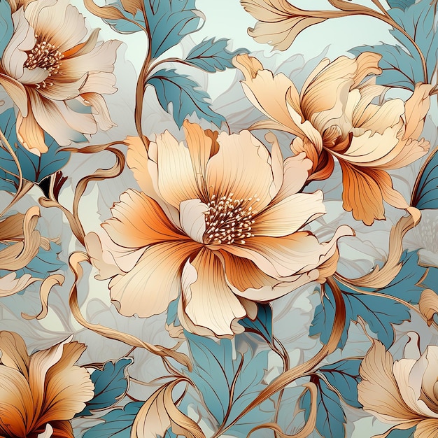 Nouveau Blossoms Elegant Floral Background in Art Nouveau Style Retro Design