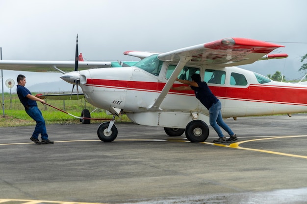 Nov 4 2021, Shell, Pastaza, Ecuador. Light Aircraft on small runway in the Amazon Region of Ecuador