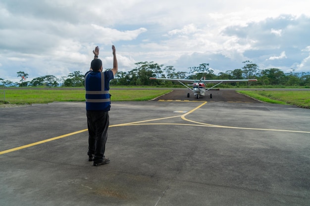 Nov 4 2021, Shell, Pastaza, Ecuador. Light Aircraft on small runway in the Amazon Region of Ecuador