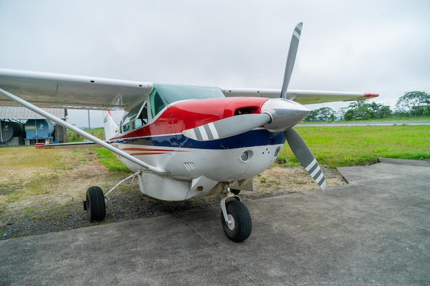 Nov 5 2021, Shell, Pastaza, Ecuador. Light Aircraft on small runway in the Amazon Region of Ecuador