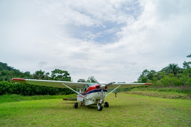 Nov 5 2021, Shell, Pastaza, Ecuador.  Plane on a small landing strip in the Amazon Region, Ecuador