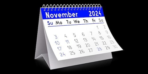 November 2024 table calendar 3D illustration