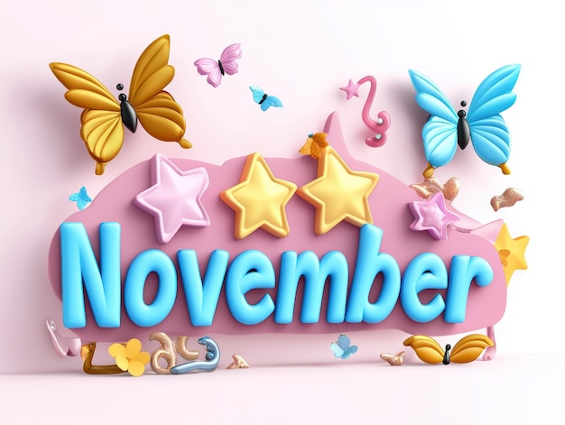 Photo november month decoration with butterflies and stars