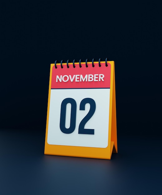 November Realistic Desk Calendar Icon 3D Illustration Date November 02