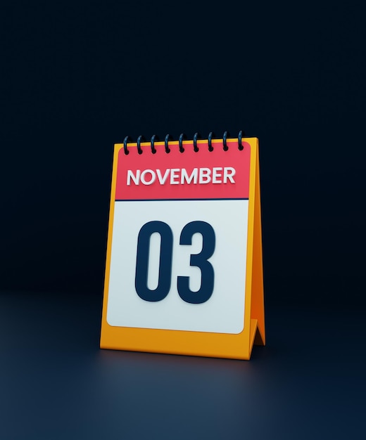 November Realistic Desk Calendar Icon 3D Illustration Date November 03